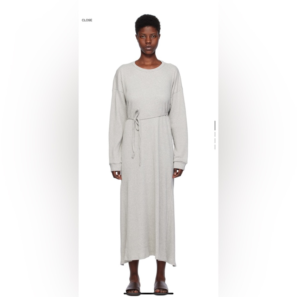 Gray Ribbed Knit Midi Dress